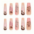 Kentrim Jelly Glue Pink Kentrim Chocolate Drip Rose & Lace Press On Nails - 30 Pieces (15 Sizes)