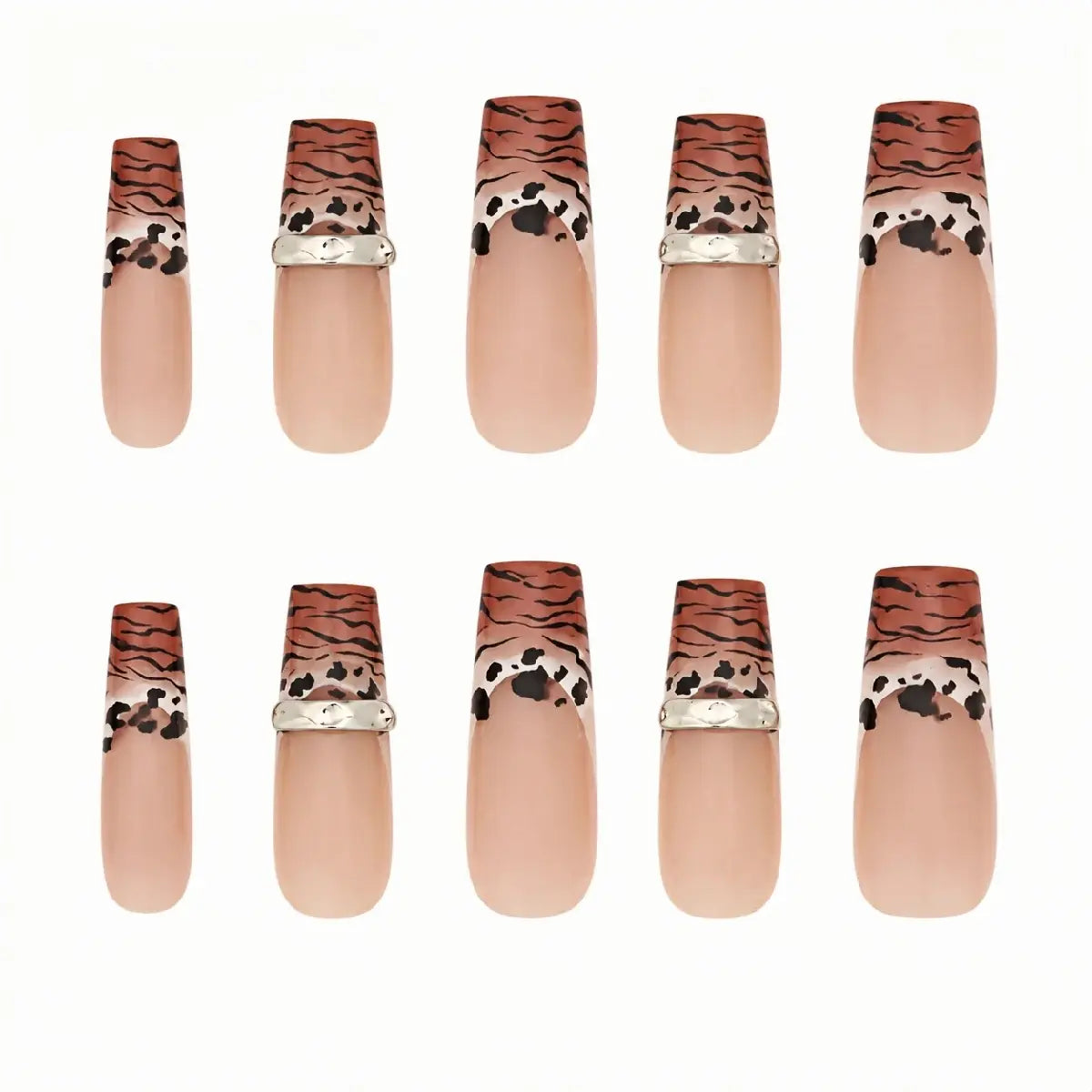 Kentrim Jelly Glue Brown Kentrim Tiger & Leopard Print French Press On Nails - 30 Pieces (15 Sizes)