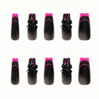 Kentrim Jelly Glue Dark black Kentrim Black & Pink Leopard Print Bow Press On Nails - 30 Pieces (15 Sizes)