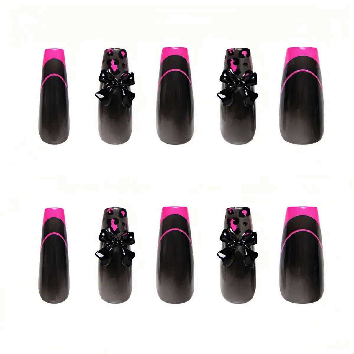 Kentrim Jelly Glue Dark black Kentrim Black & Pink Leopard Print Bow Press On Nails - 30 Pieces (15 Sizes)