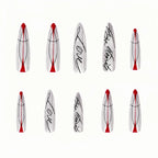 Kentrim Jelly Glue Silver Kentrim Silver Red Line & Text Print Stiletto Press On Nails - 30 Pieces (15 Sizes)