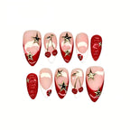 Kentrim Cherry Star Almond Medium Press On Nails- 10 Pieces (Single Size)