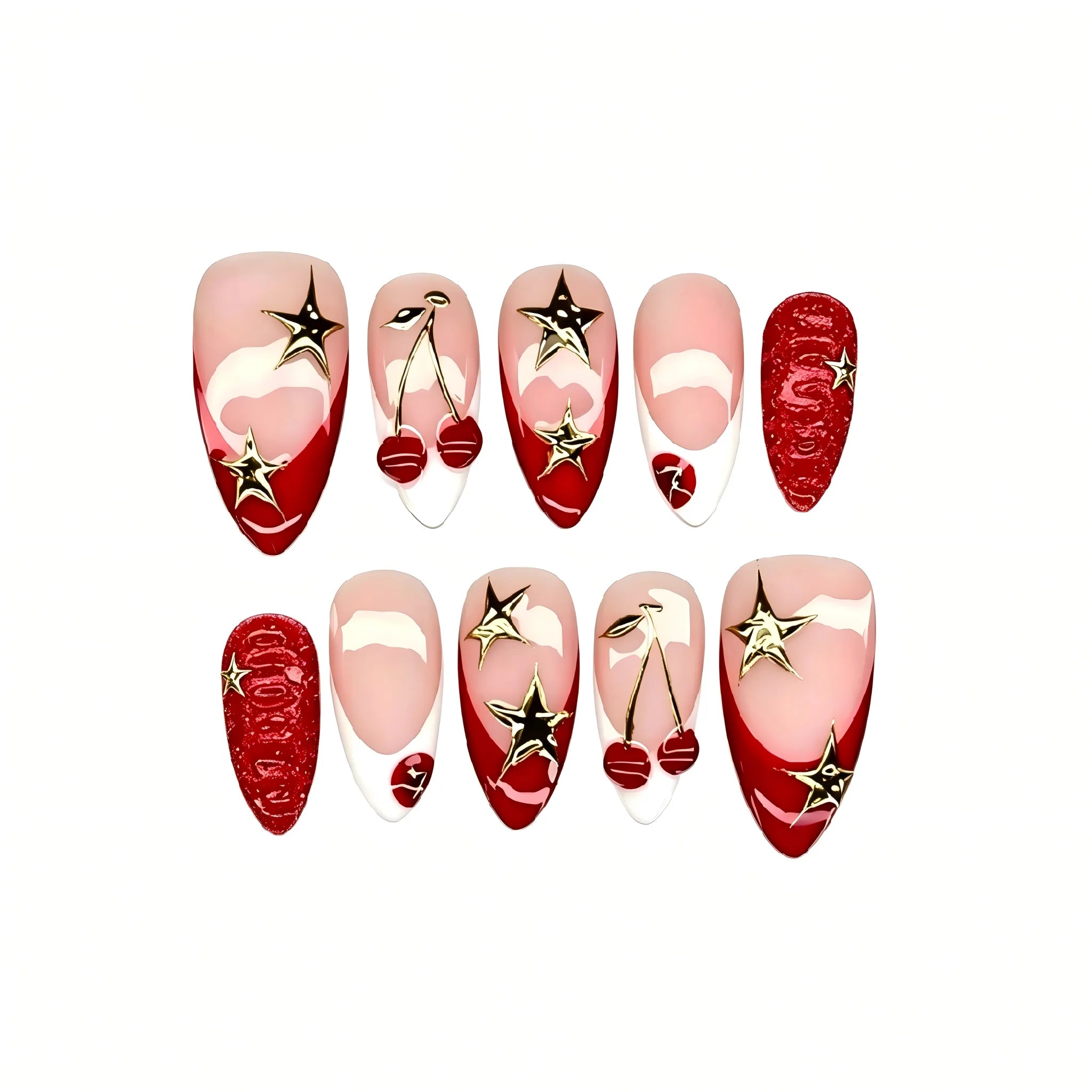 Kentrim Cherry Star Almond Medium Press On Nails- 10 Pieces (Single Size) Main image