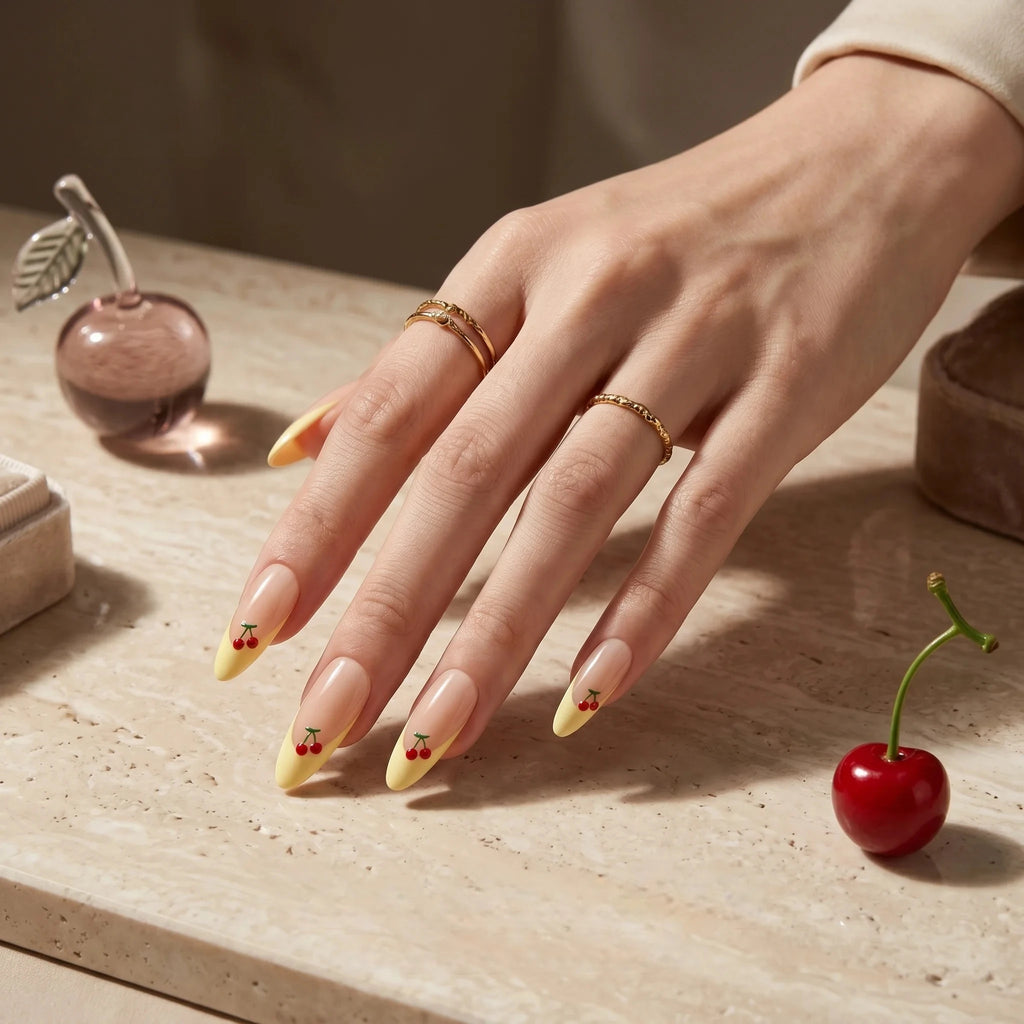 Kentrim Cherry Sweet Medium Almond Press On Nails- 30 Pieces, 15 Sizes