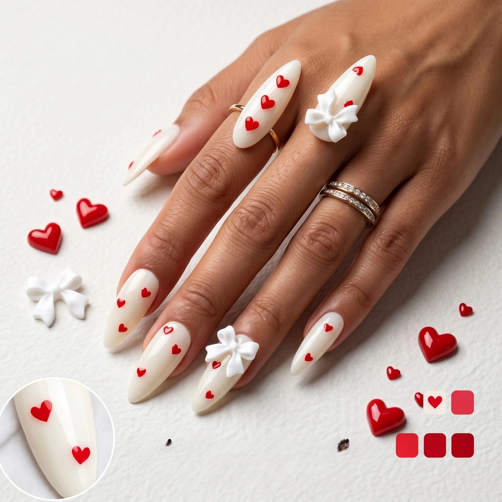 Kentrim Chic Heart & Bow Press On Nails- 30 Pieces, 15 Sizes