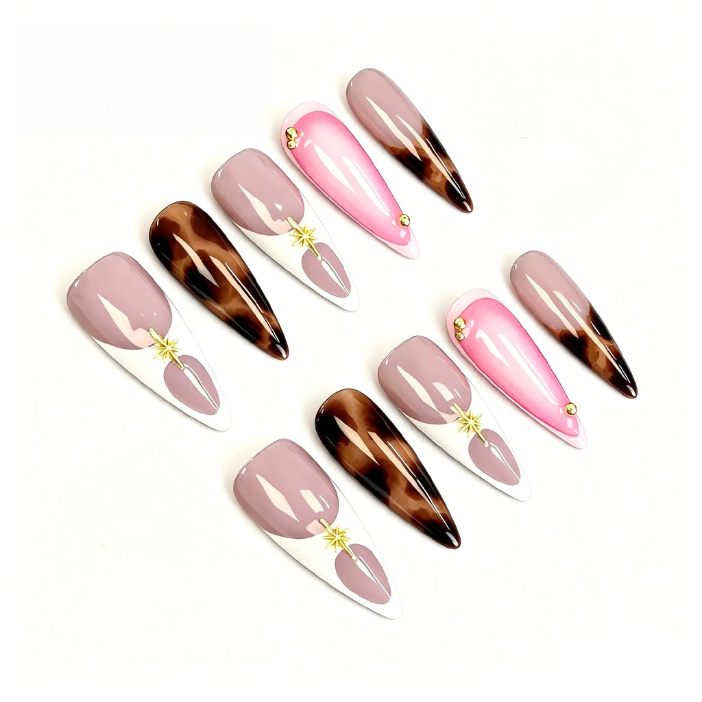 Kentrim Neutral Mix Long Stiletto Press On Nails - 10 Pieces (Single Size)