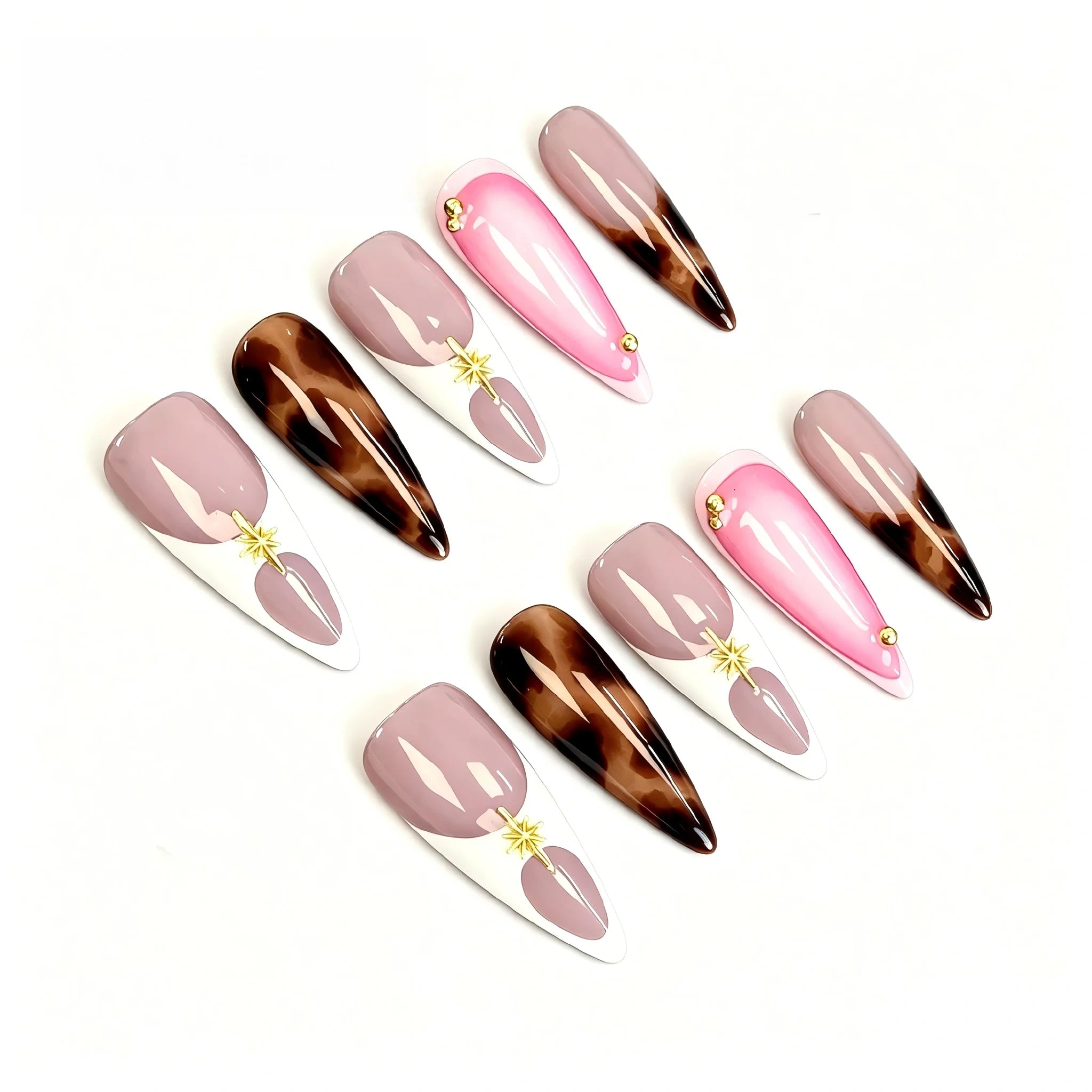 Kentrim Neutral Mix Long Stiletto Press On Nails - 10 Pieces (Single Size) Main image