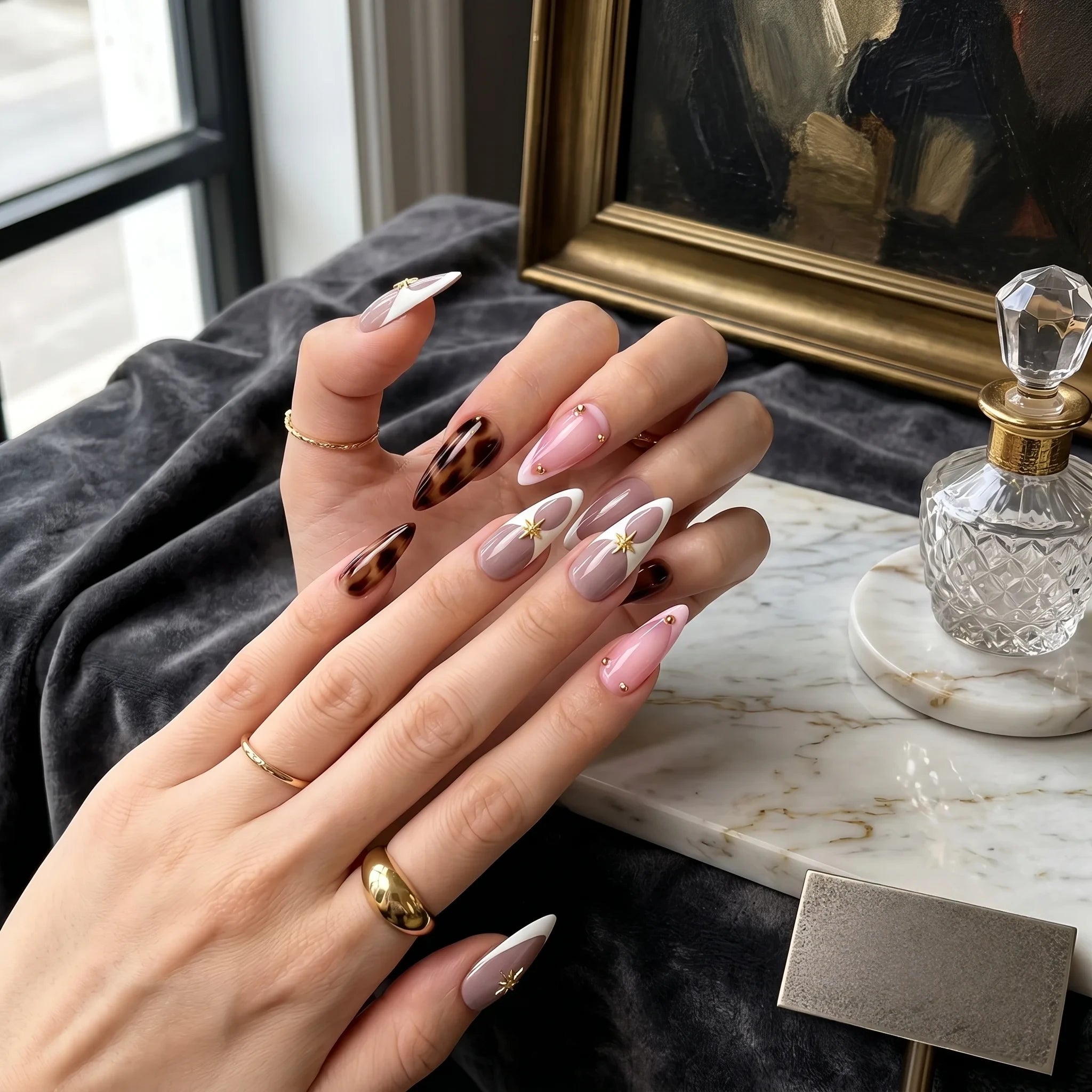 Kentrim Neutral Mix Long Stiletto Press On Nails - 10 Pieces (Single Size)