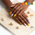 Kentrim Citrus & Coastal Mix Medium Almond Press On Nails- 10 Pieces (Single Size)