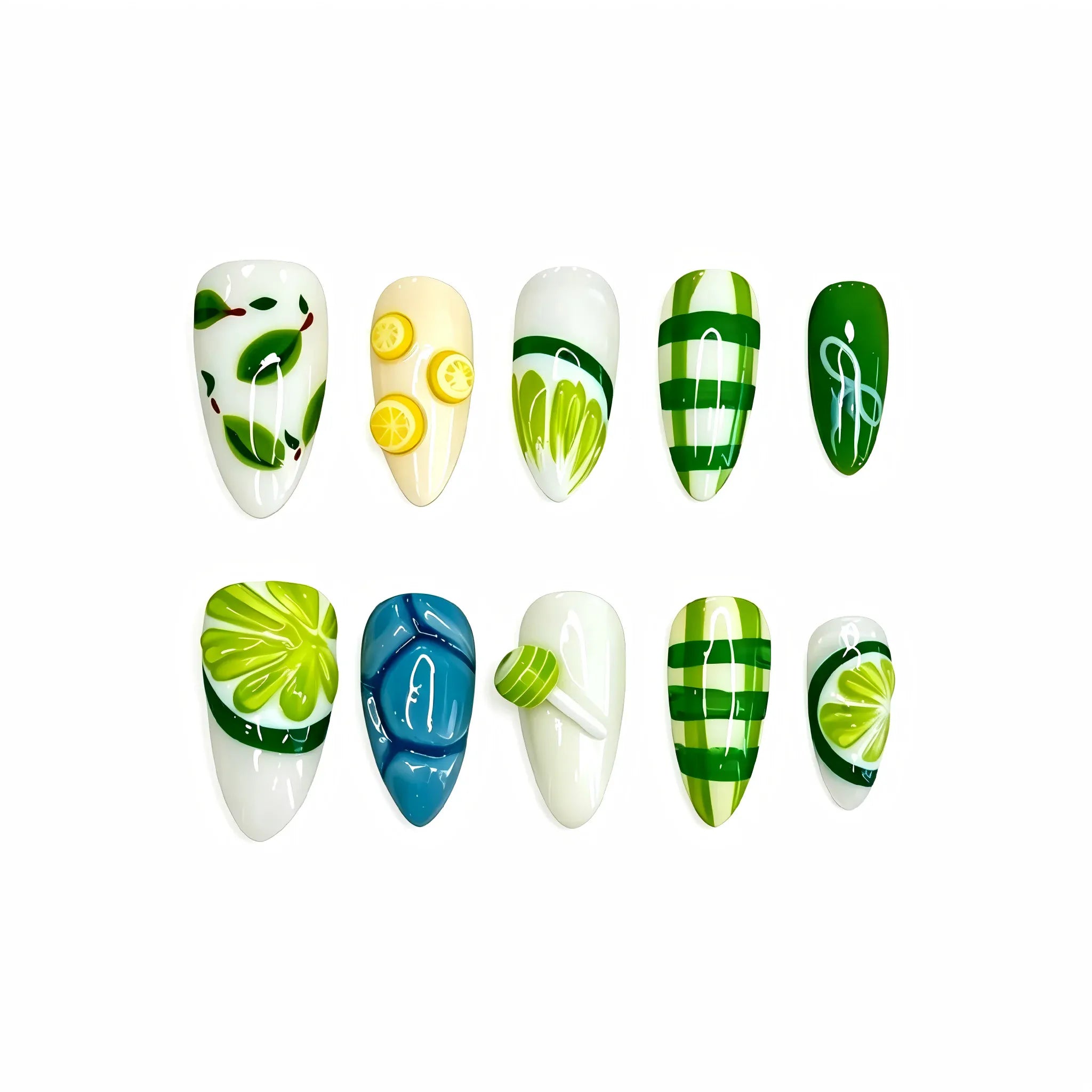 Citrus Press On Nails – Green Almond Fruit Design 10 Pieces (Single Size) Secondary image