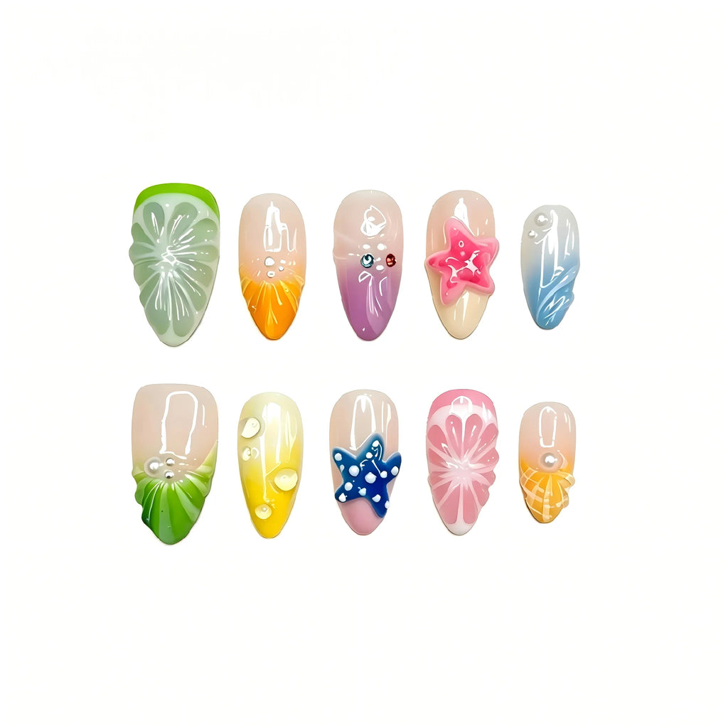 Kentrim Citrus & Sea Blossom Medium Almond Press On Nails- 10 Pieces (Single Size)