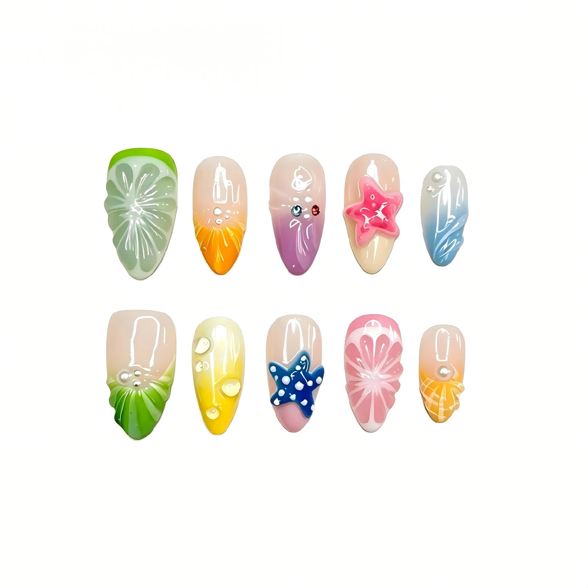 Kentrim Citrus & Sea Blossom Medium Almond Press On Nails- 10 Pieces (Single Size)