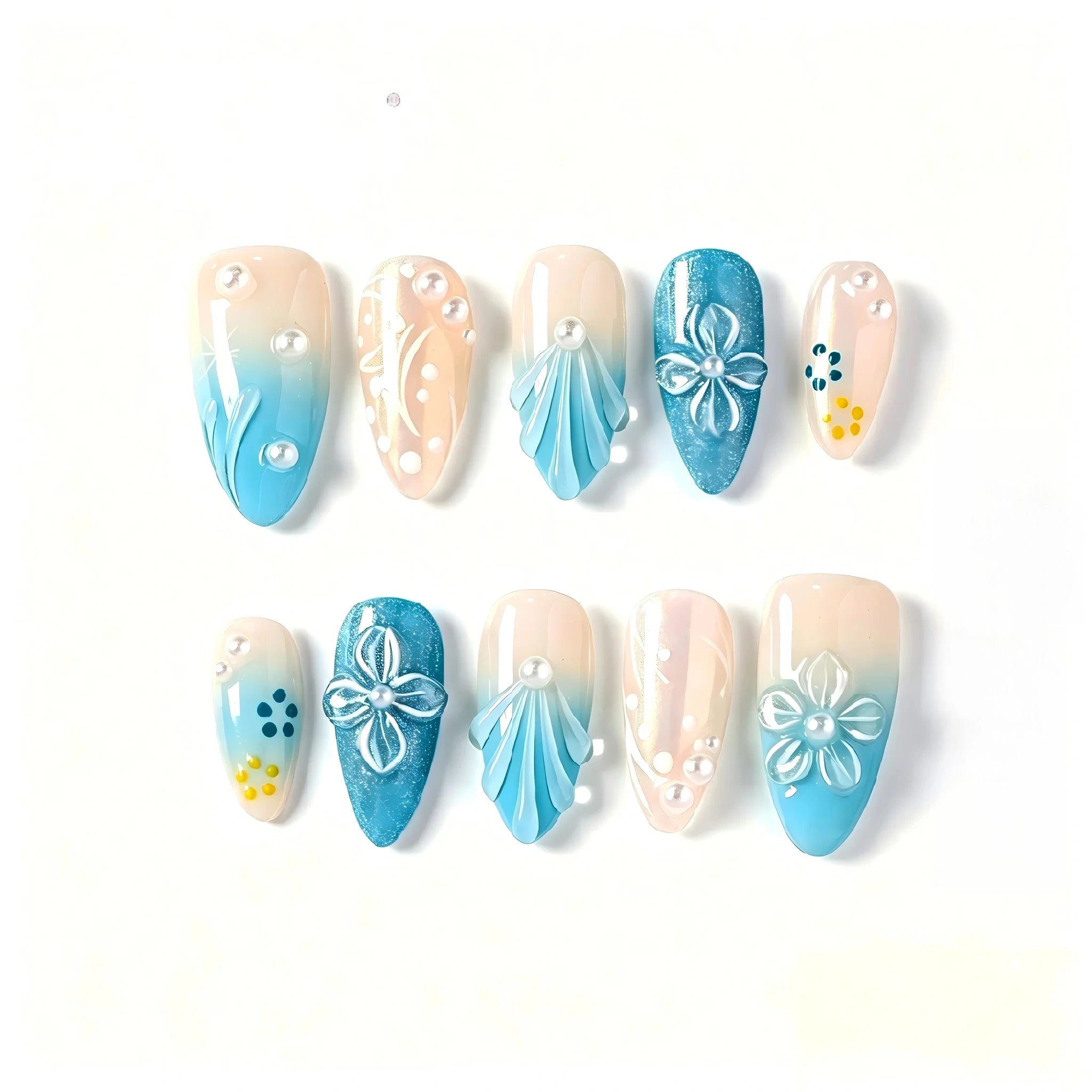 Kentrim Coastal Floral Medium Almond Press On Nails- 10 Pieces (Single Size) Main image