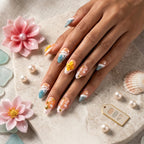 Kentrim Coastal Floral Medium Almond Press On Nails- 10 Pieces (Single Size)