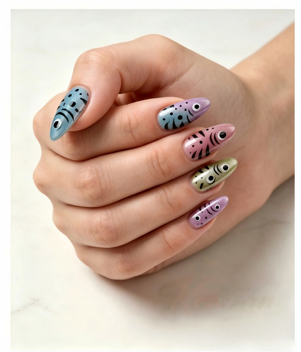 Kentrim Fish Print Press On Nails - 10 Pieces (Single Size)