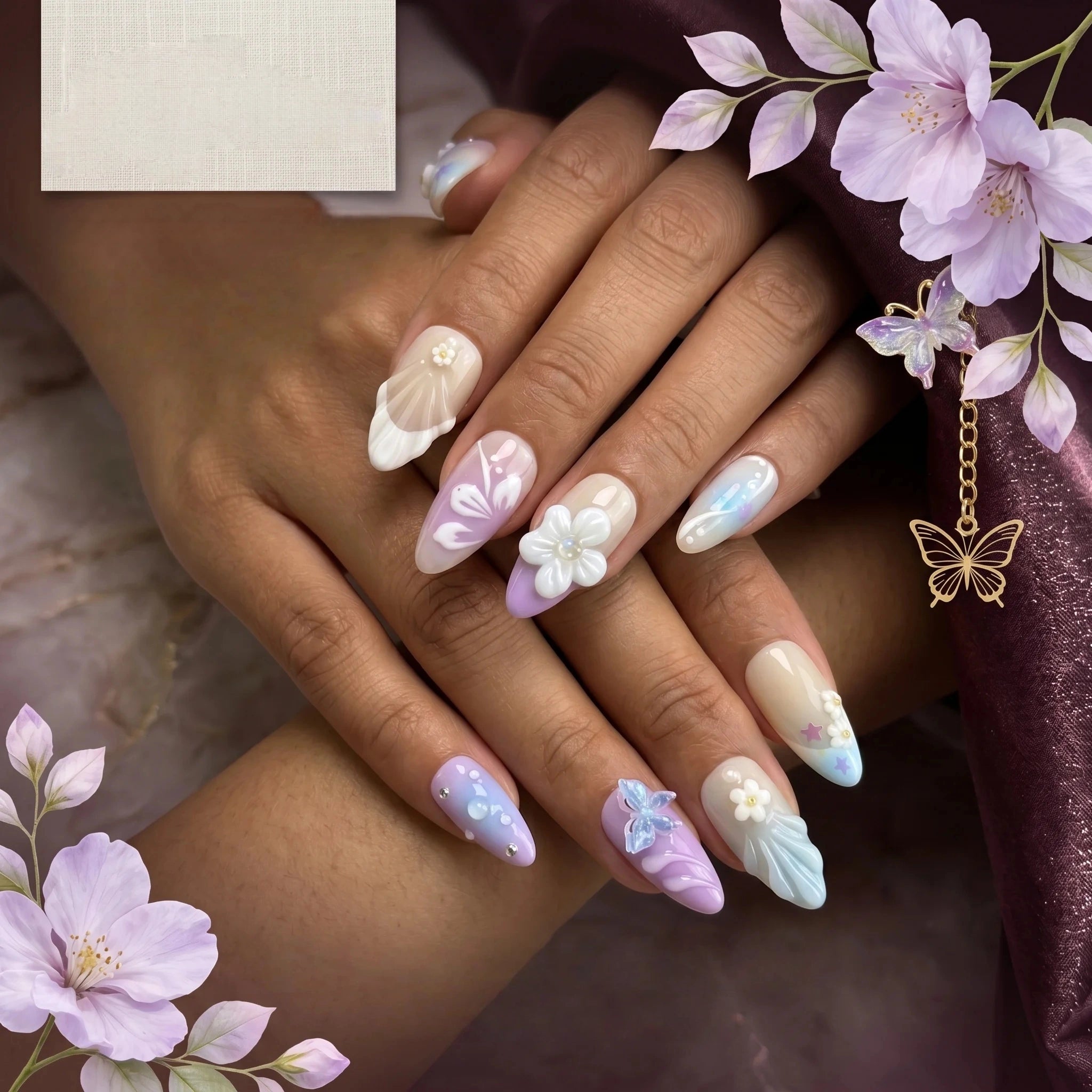Kentrim Floral Press On Nails - 10 Pieces (Single Size)