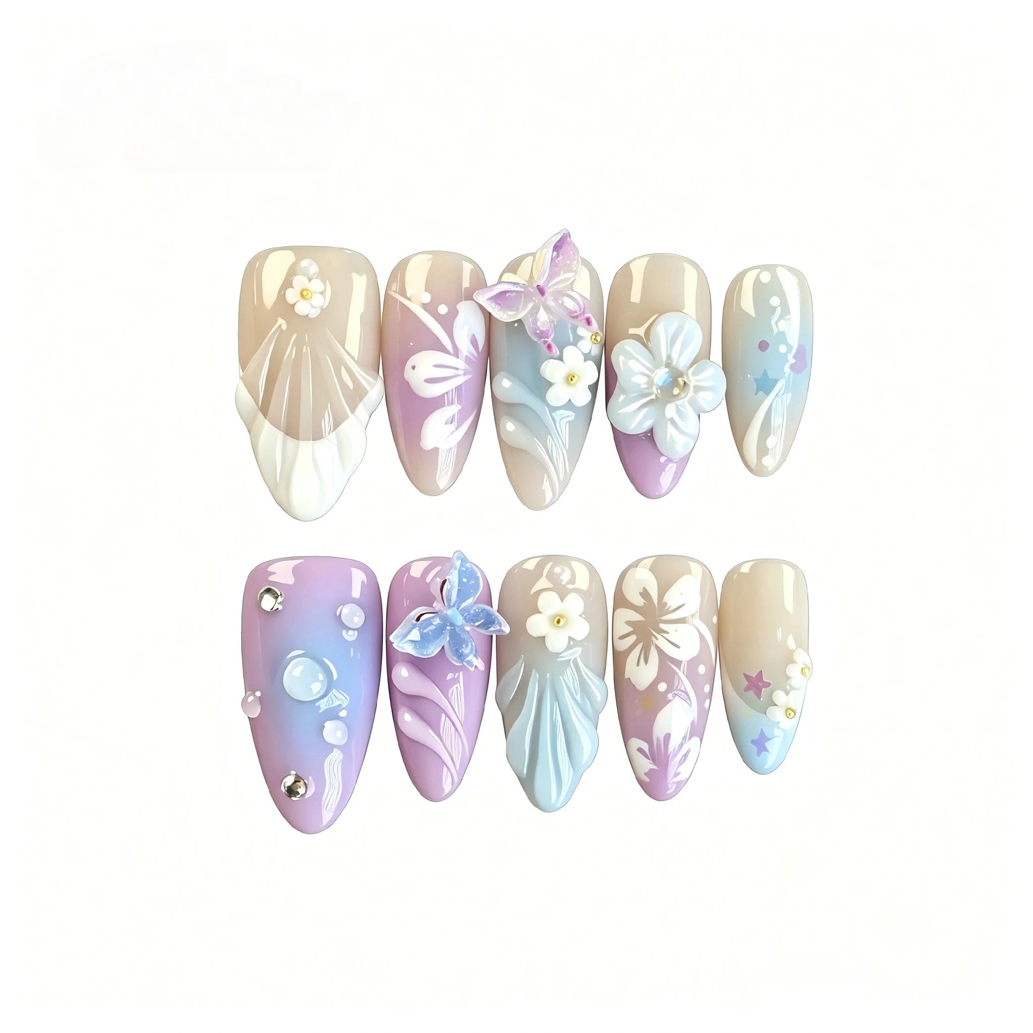 Kentrim Floral Press On Nails - 10 Pieces (Single Size) Main image