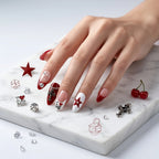 Kentrim Red French & Print Press On Nails - 10 Pieces (Single Size)