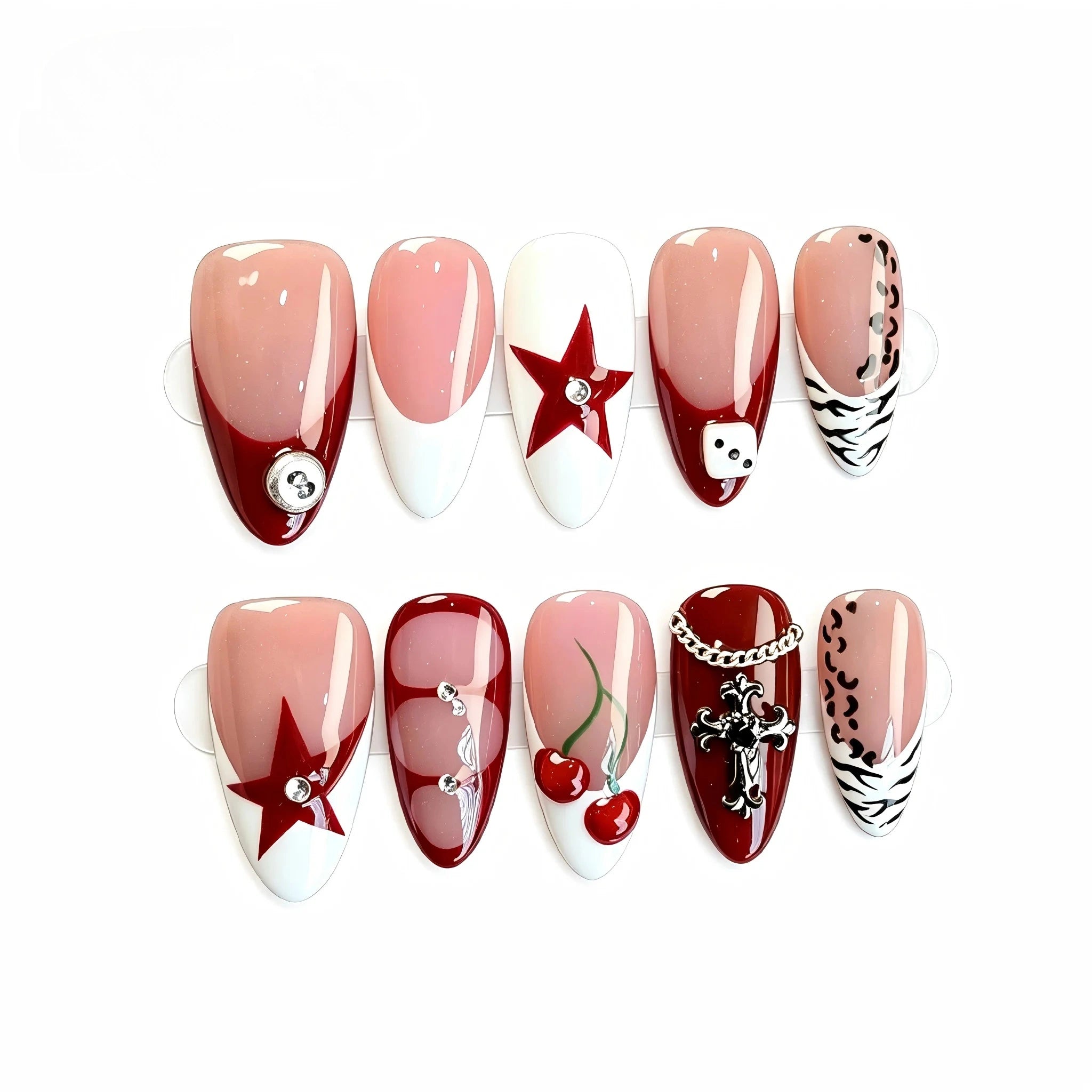 Kentrim Red French & Print Press On Nails - 10 Pieces (Single Size) Main image