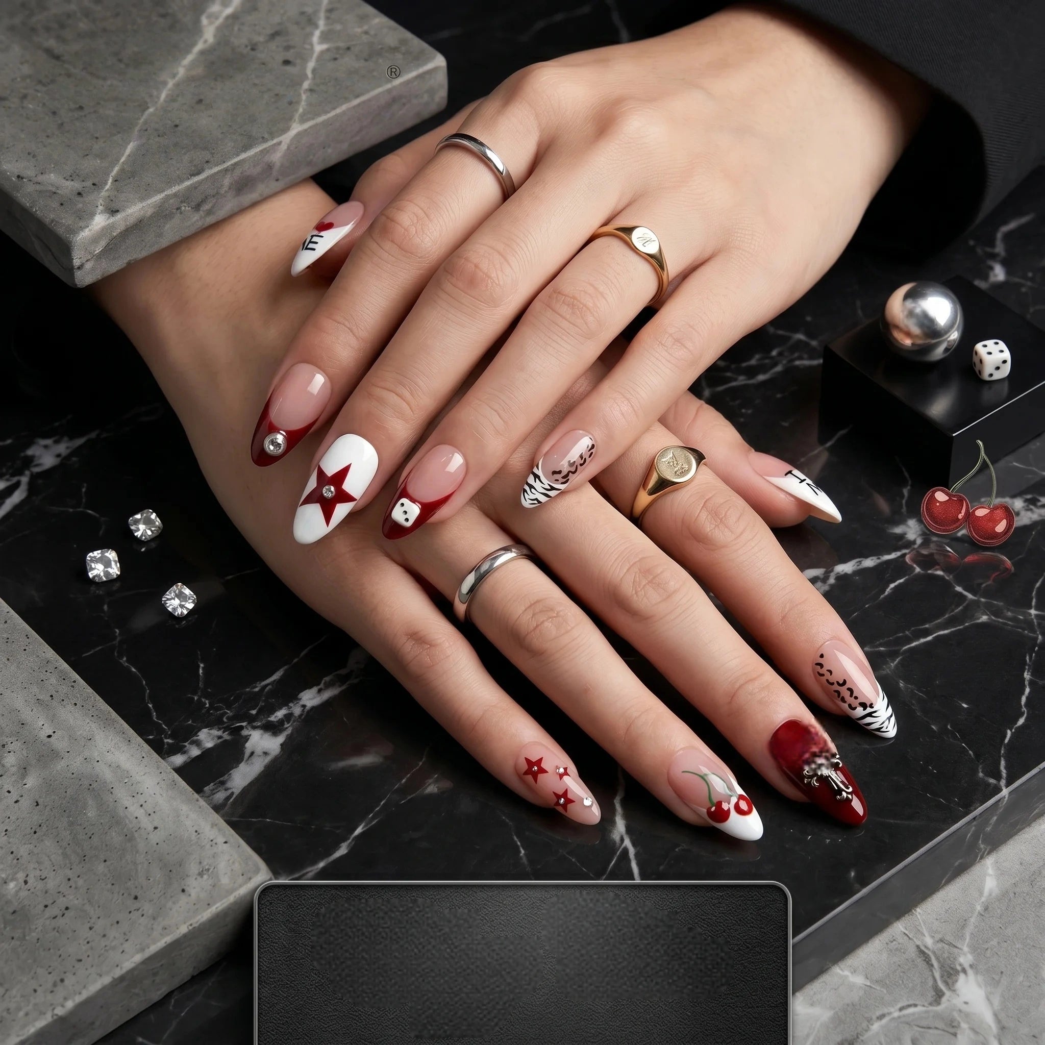 Kentrim Red French & Print Press On Nails - 10 Pieces (Single Size) Secondary image