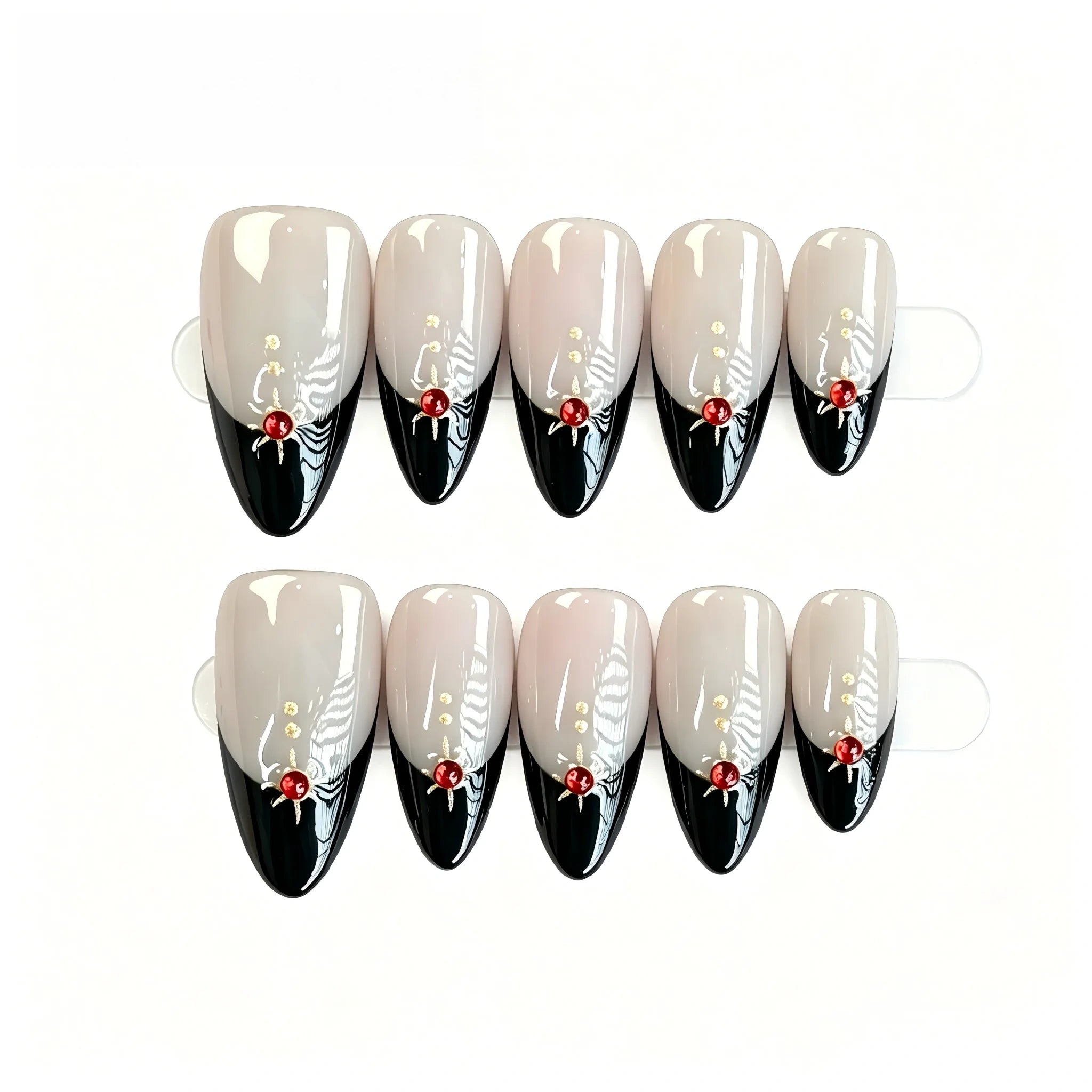 Kentrim Black French Tip Short Almond Press On Nails - 10 Pieces (Single Size)