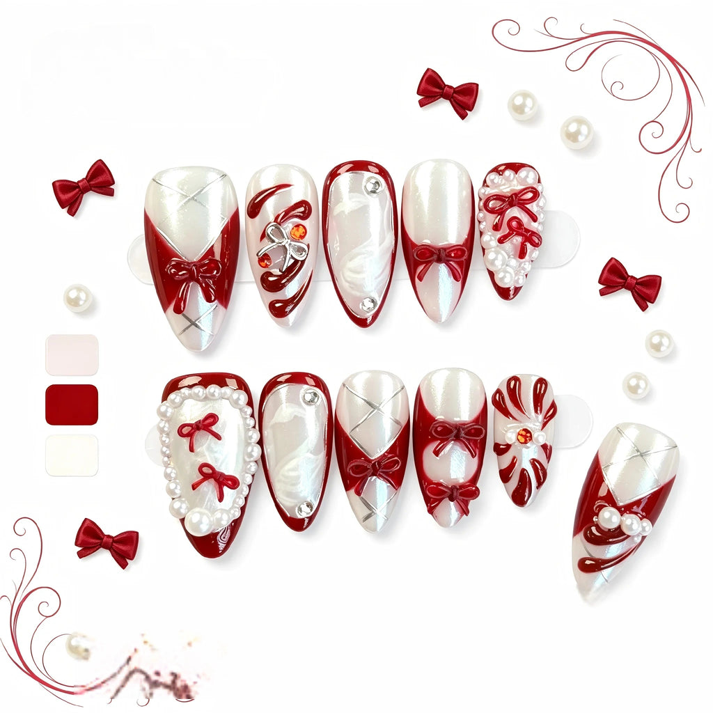 Kentrim Bow & Pearl Press On Nails - 10 Pieces (Single Size)