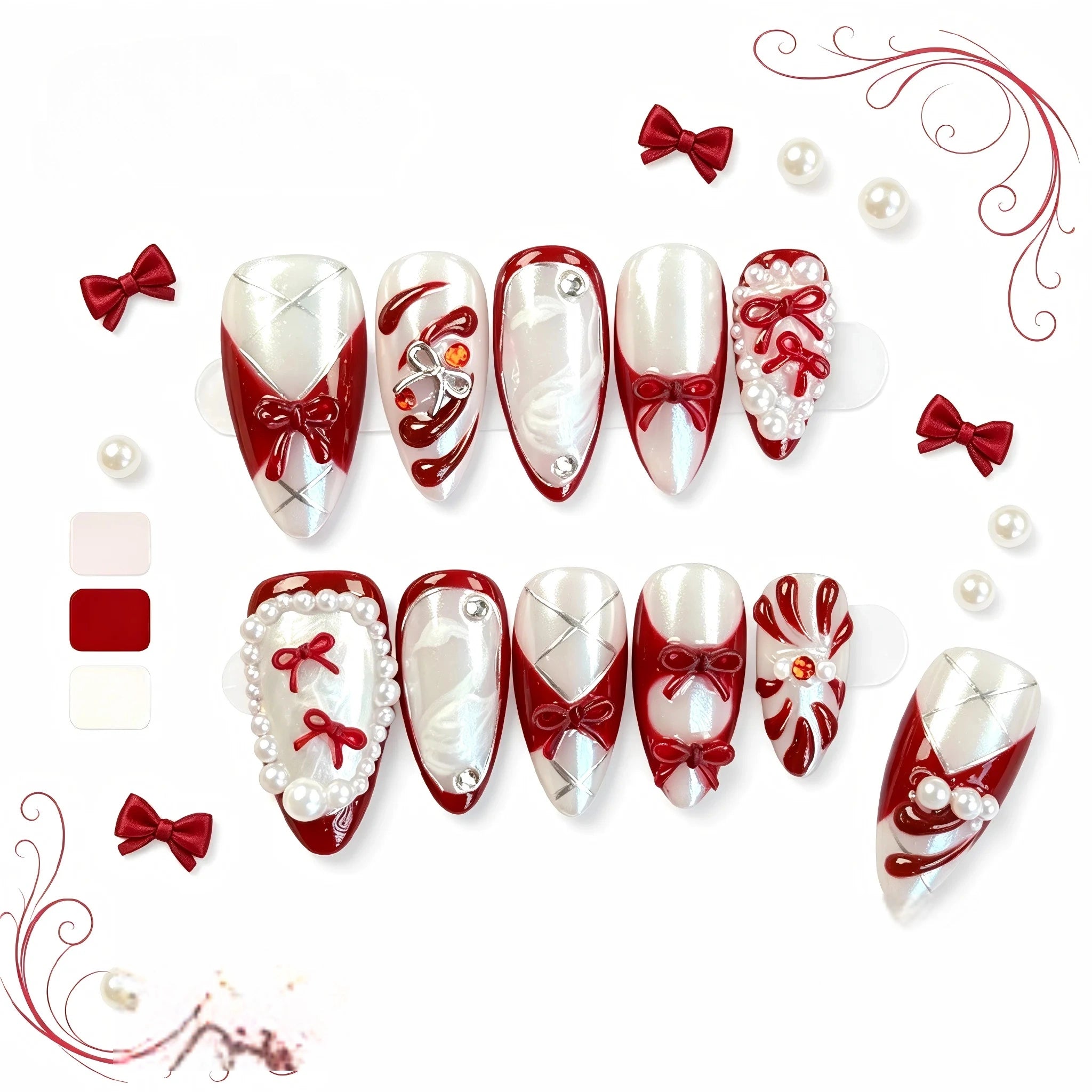 Kentrim Bow & Pearl Press On Nails - 10 Pieces (Single Size)