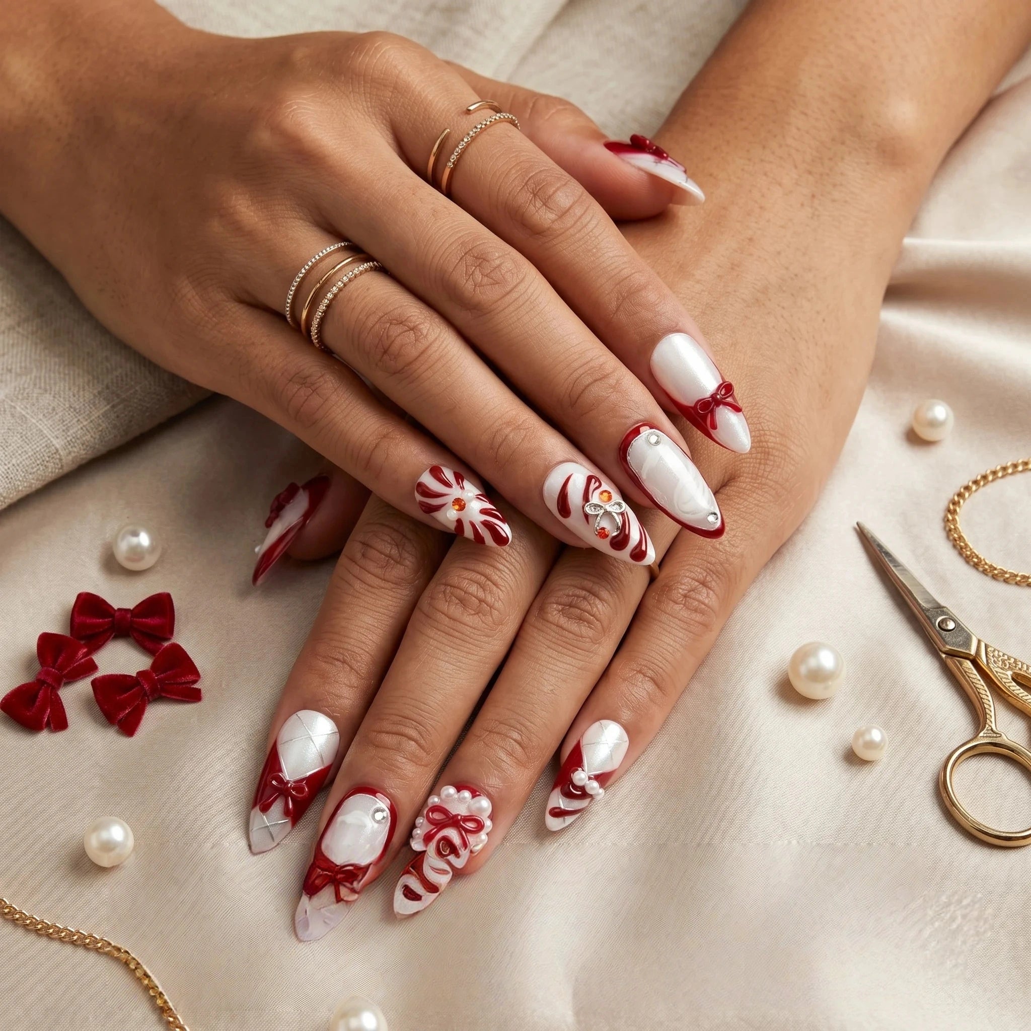 Kentrim Bow & Pearl Press On Nails - 10 Pieces (Single Size) Secondary image
