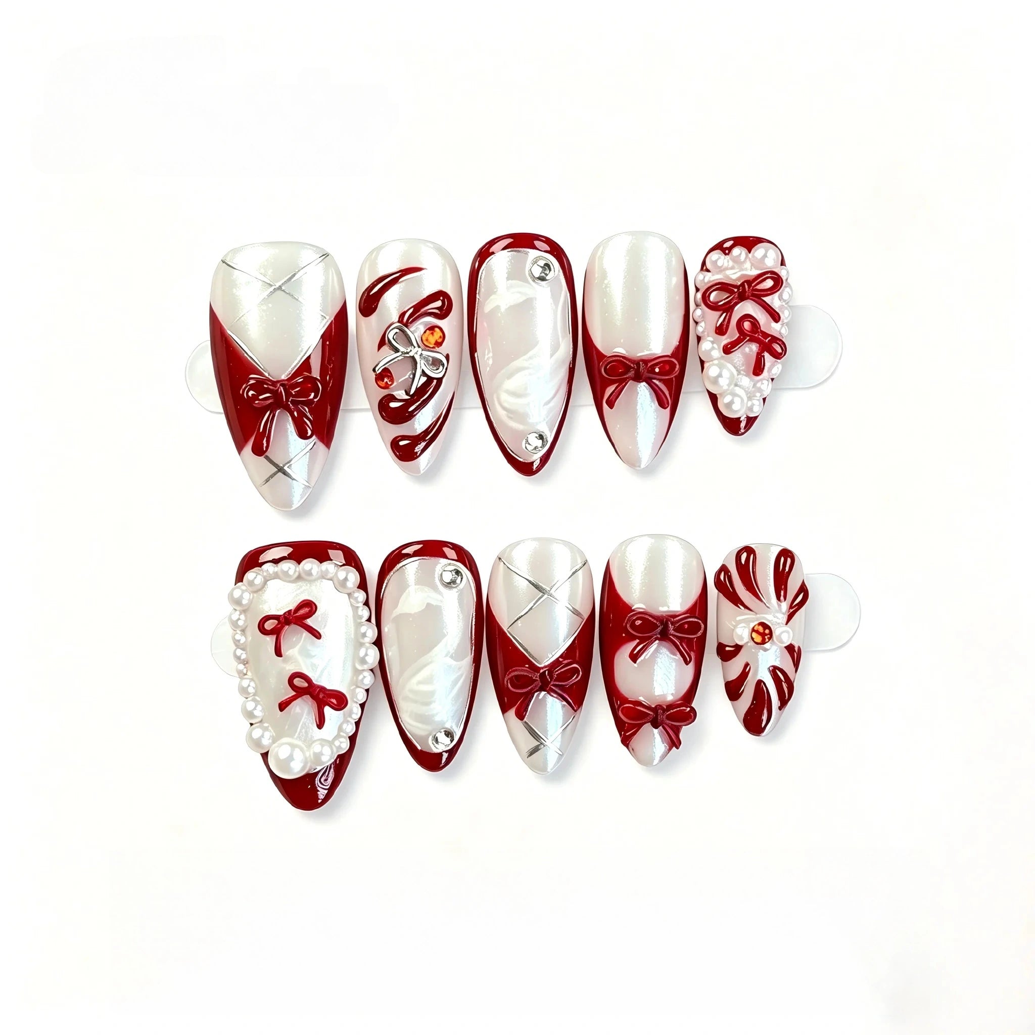 Kentrim Bow & Pearl Press On Nails - 10 Pieces (Single Size) Main image