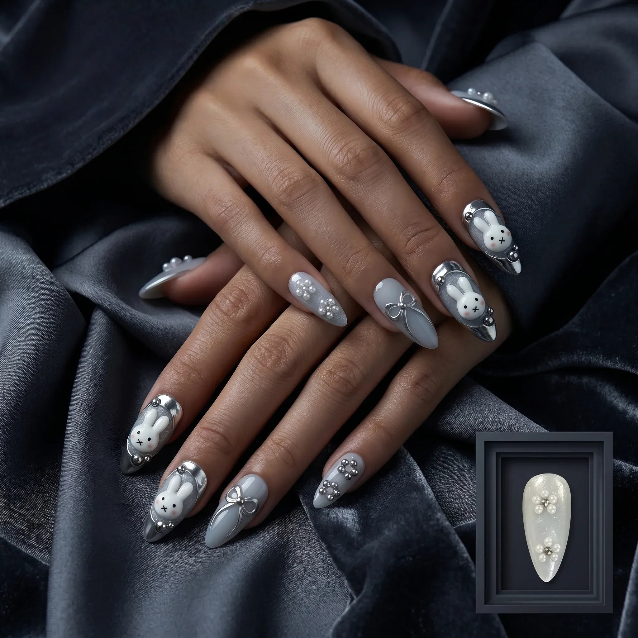 Kentrim Bunny & Bow Short Almond Press On Nails - 10 Pieces (Single Size) Secondary image