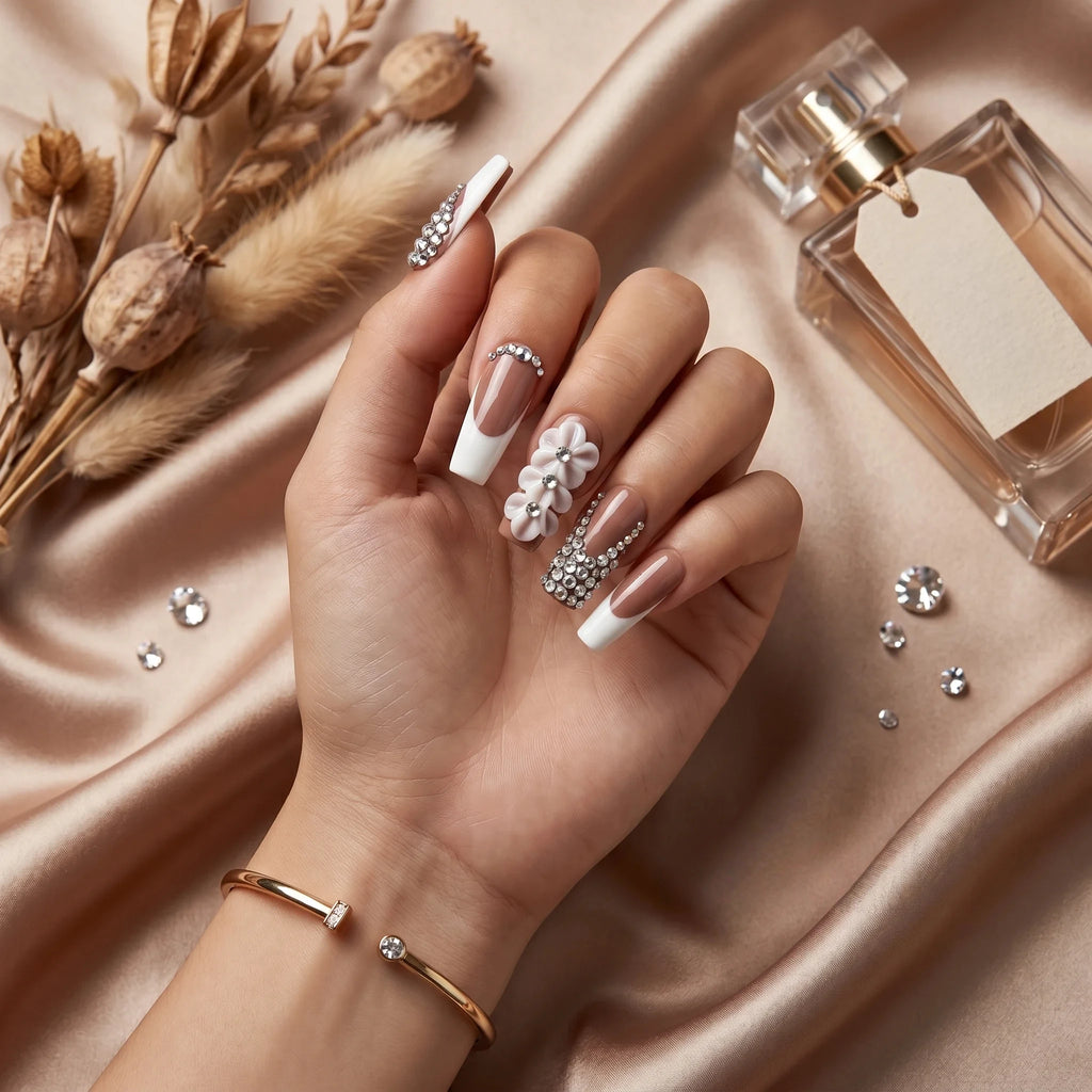 Kentrim Floral French Long Square Press On Nails - 10 Pieces (Single Size)