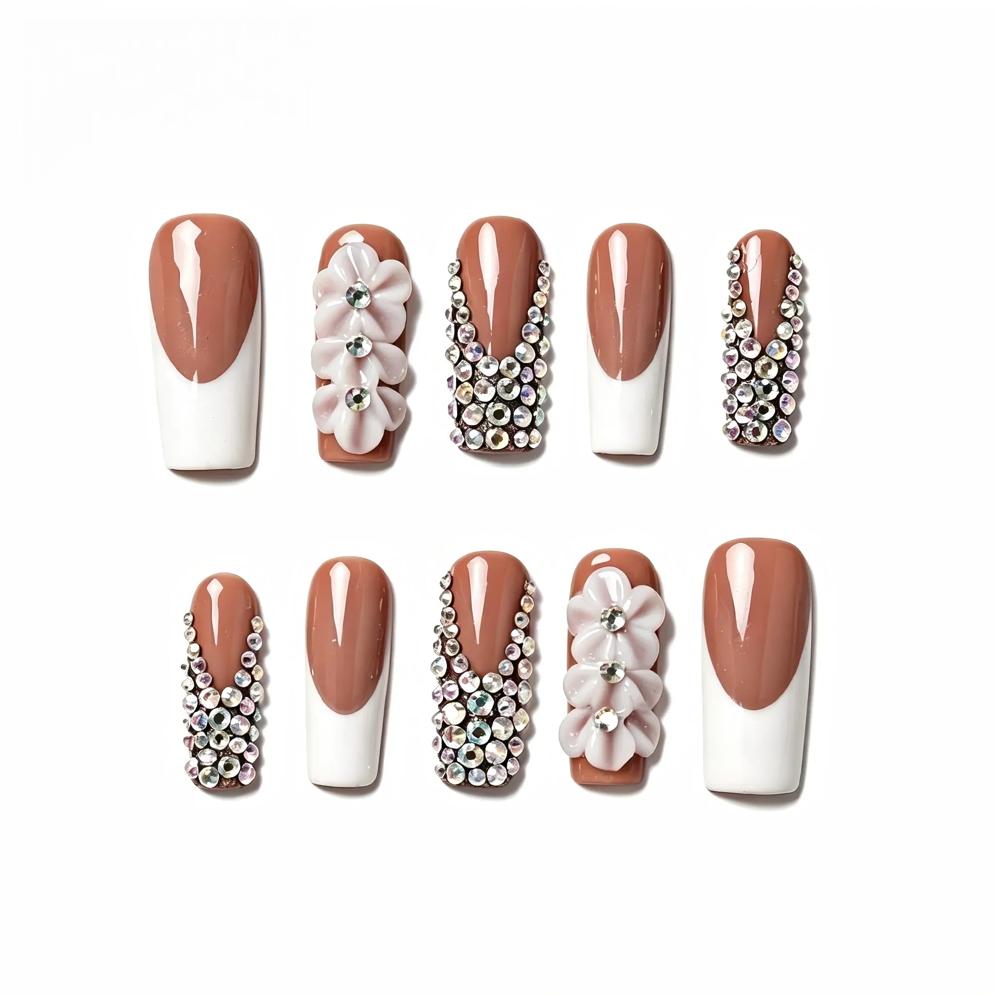 French Tip Press On Nails – Elegant Floral Collection 10 Pieces (Single Size) Secondary image
