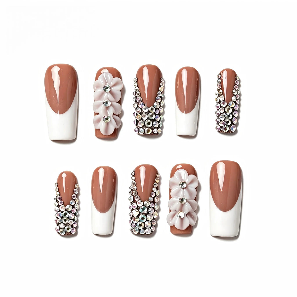 Kentrim Floral French Long Square Press On Nails - 10 Pieces (Single Size)