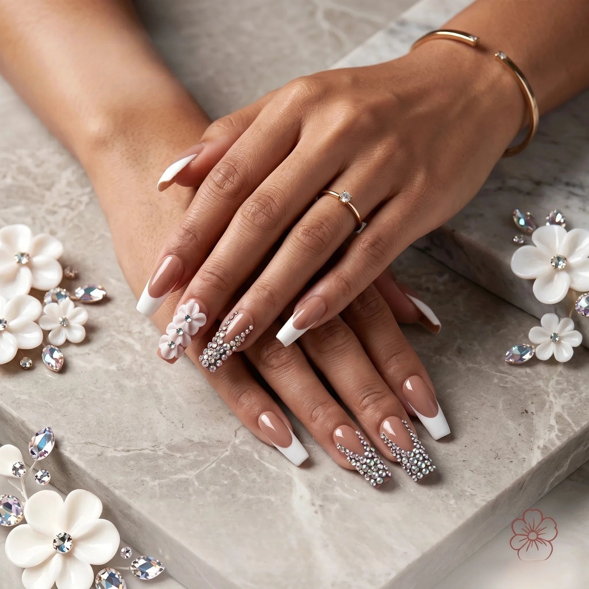 Kentrim Floral French Long Square Press On Nails - 10 Pieces (Single Size)
