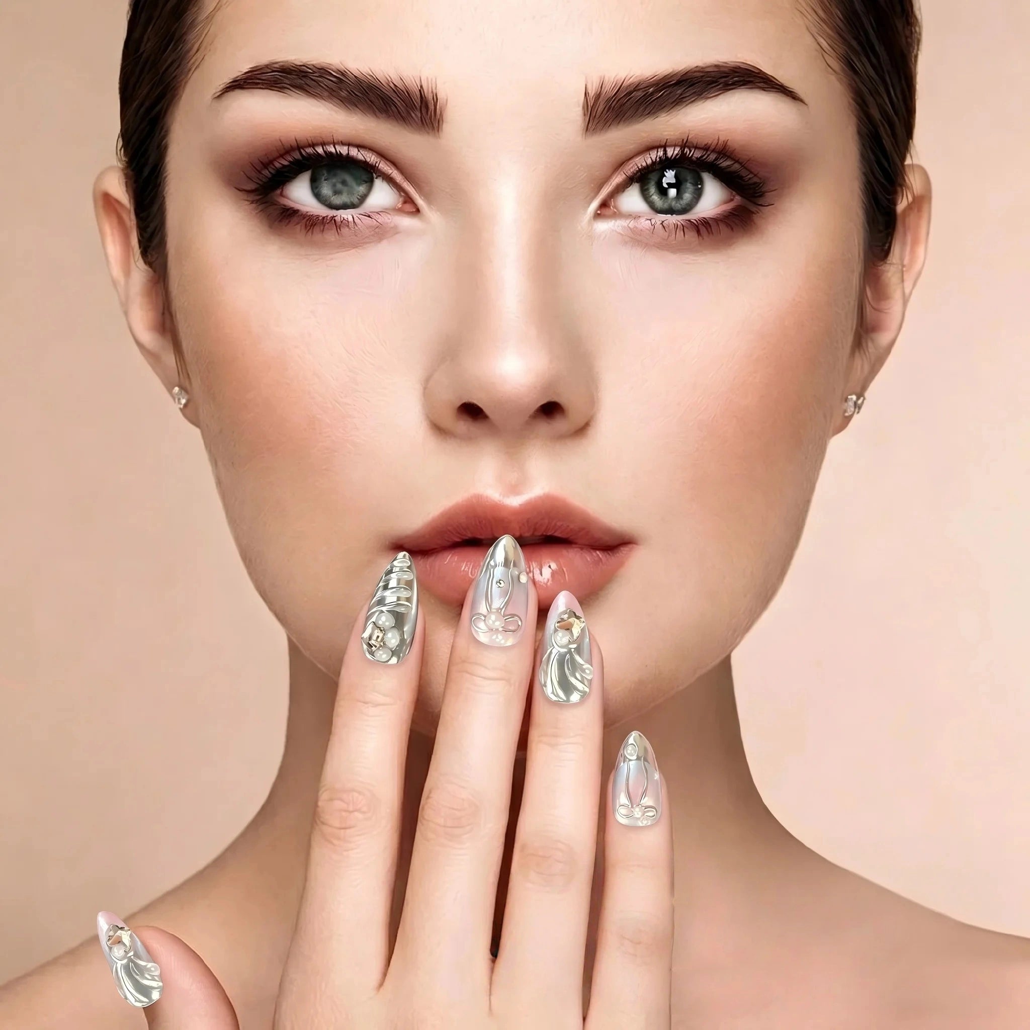 Kentrim Floral Pearlescent Press On Nails - 10 Pieces (Single Size)