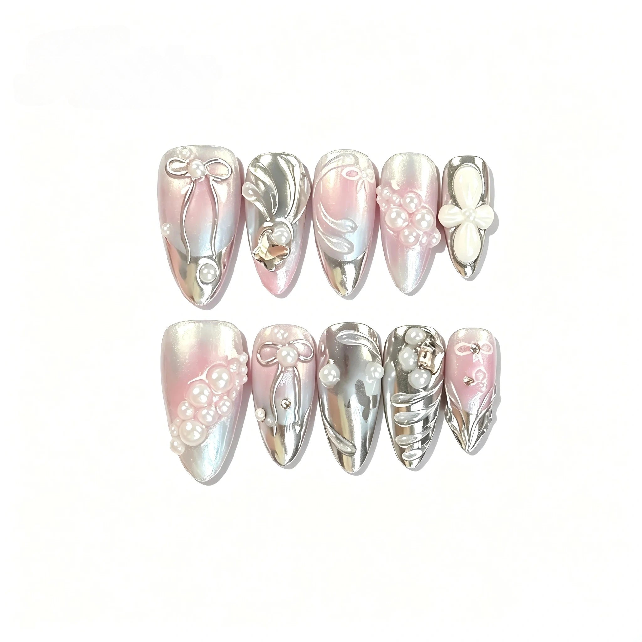 Kentrim Floral Pearlescent Press On Nails - 10 Pieces (Single Size) Main image
