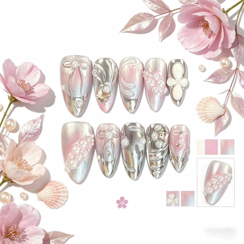 Kentrim Floral Pearlescent Press On Nails - 10 Pieces (Single Size)