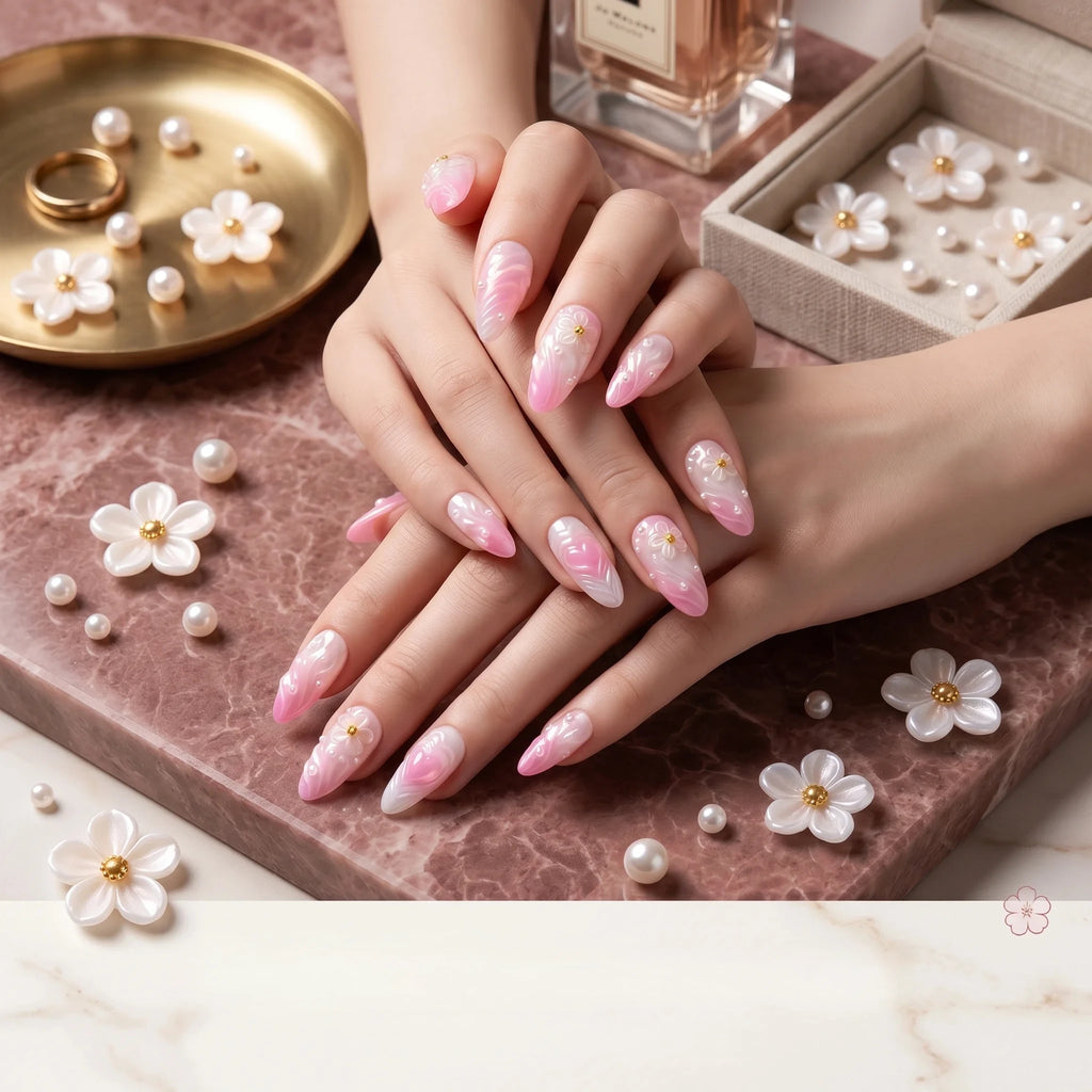 Kentrim Floral Medium Almond Press On Nails - 10 Pieces (Single Size)