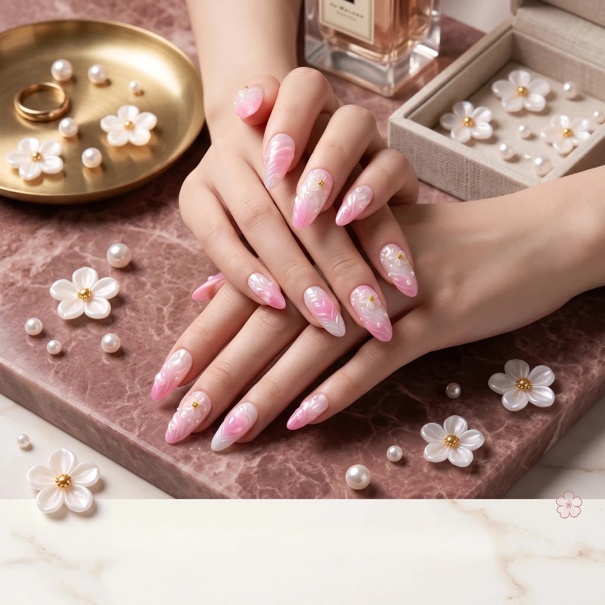 Kentrim Floral Medium Almond Press On Nails - 10 Pieces (Single Size)