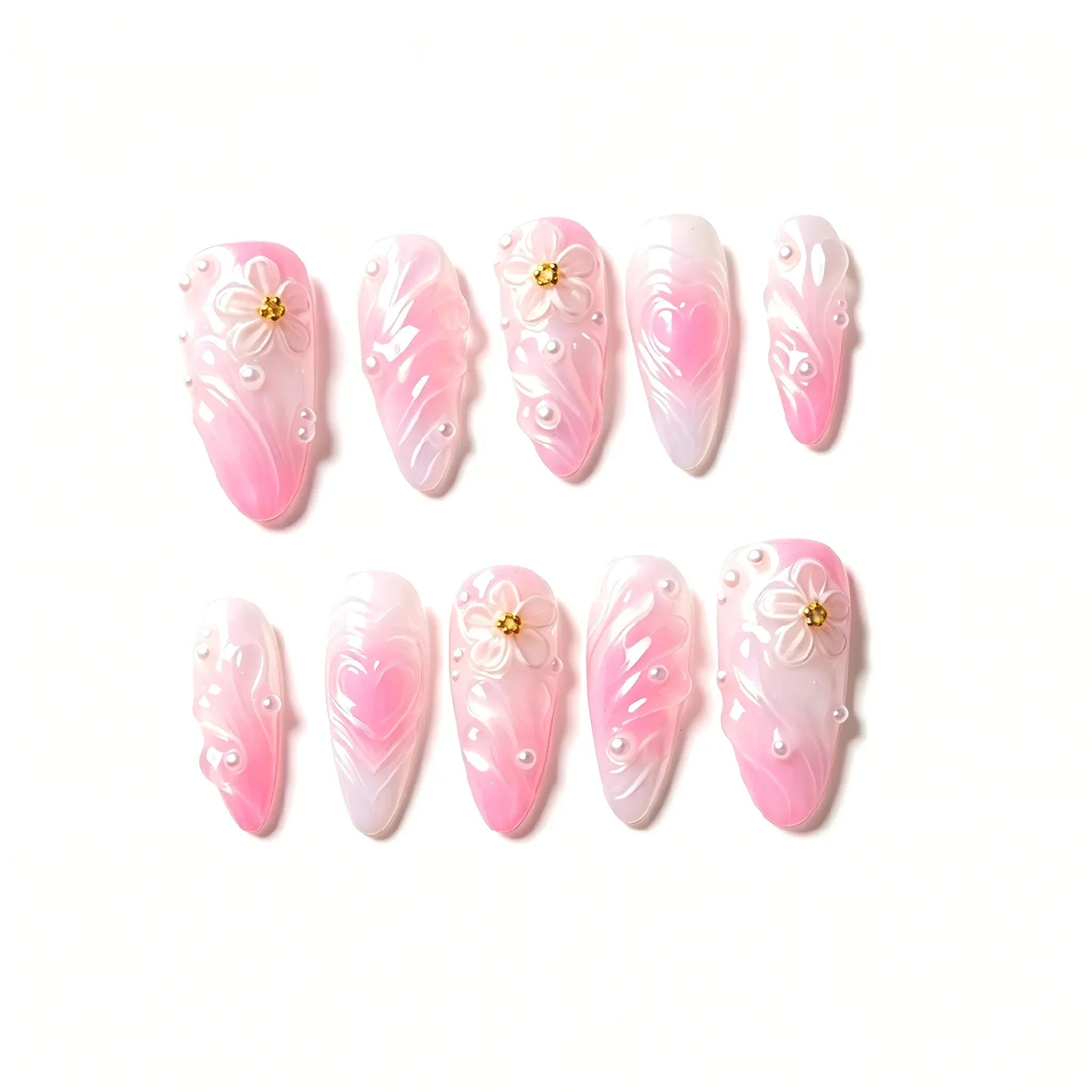Floral Press On Nails – Elegant Bloom Collection 10 Pieces (Single Size) Secondary image