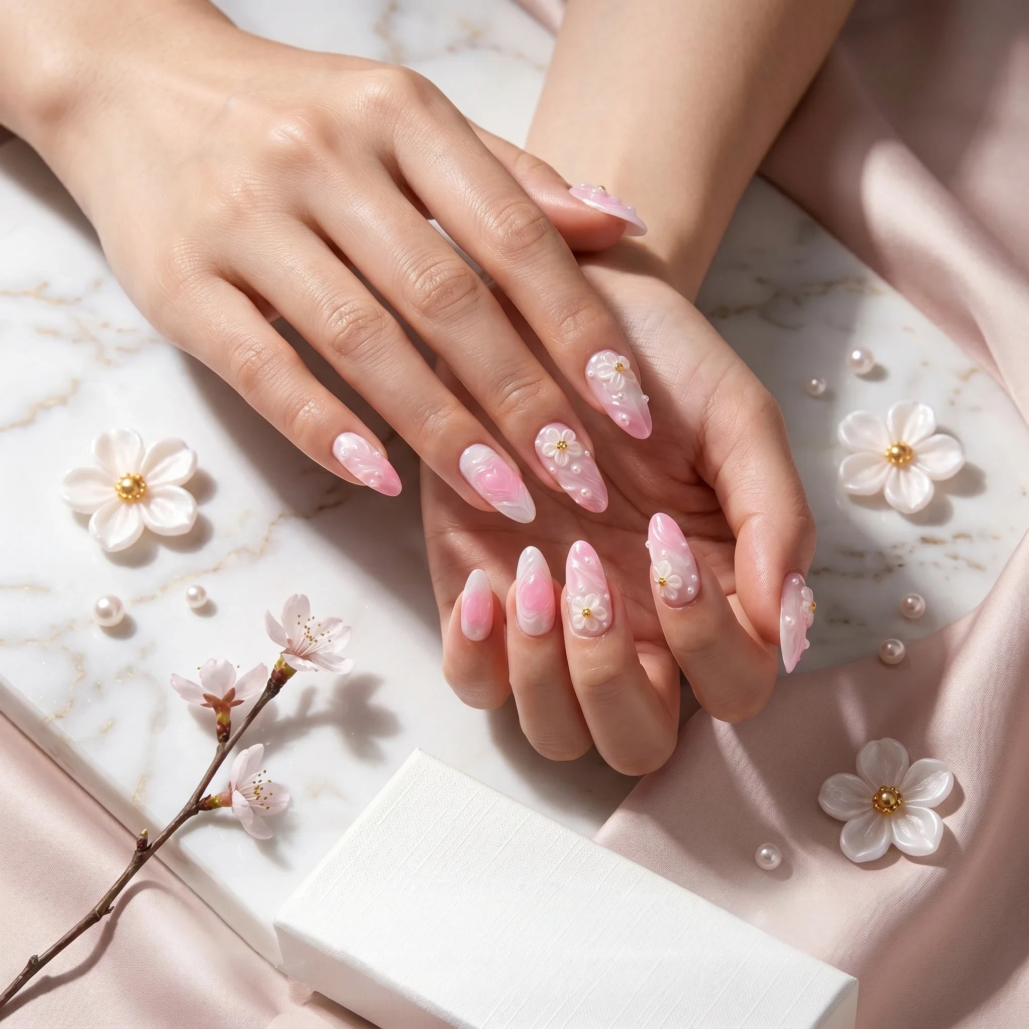 Kentrim Floral Medium Almond Press On Nails - 10 Pieces (Single Size)