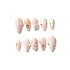 Kentrim Elegant Floral & Shell Medium Almond Press On Nails- 10 Pieces (Single Size)