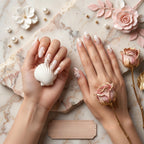 Kentrim Elegant Floral & Shell Medium Almond Press On Nails- 10 Pieces (Single Size)