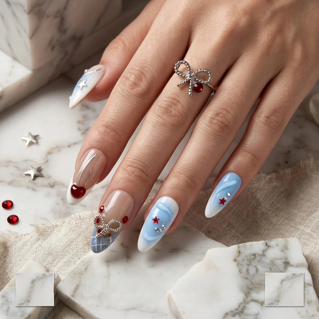 Kentrim Gem & Bow Press On Nails - 10 Pieces (Single Size)