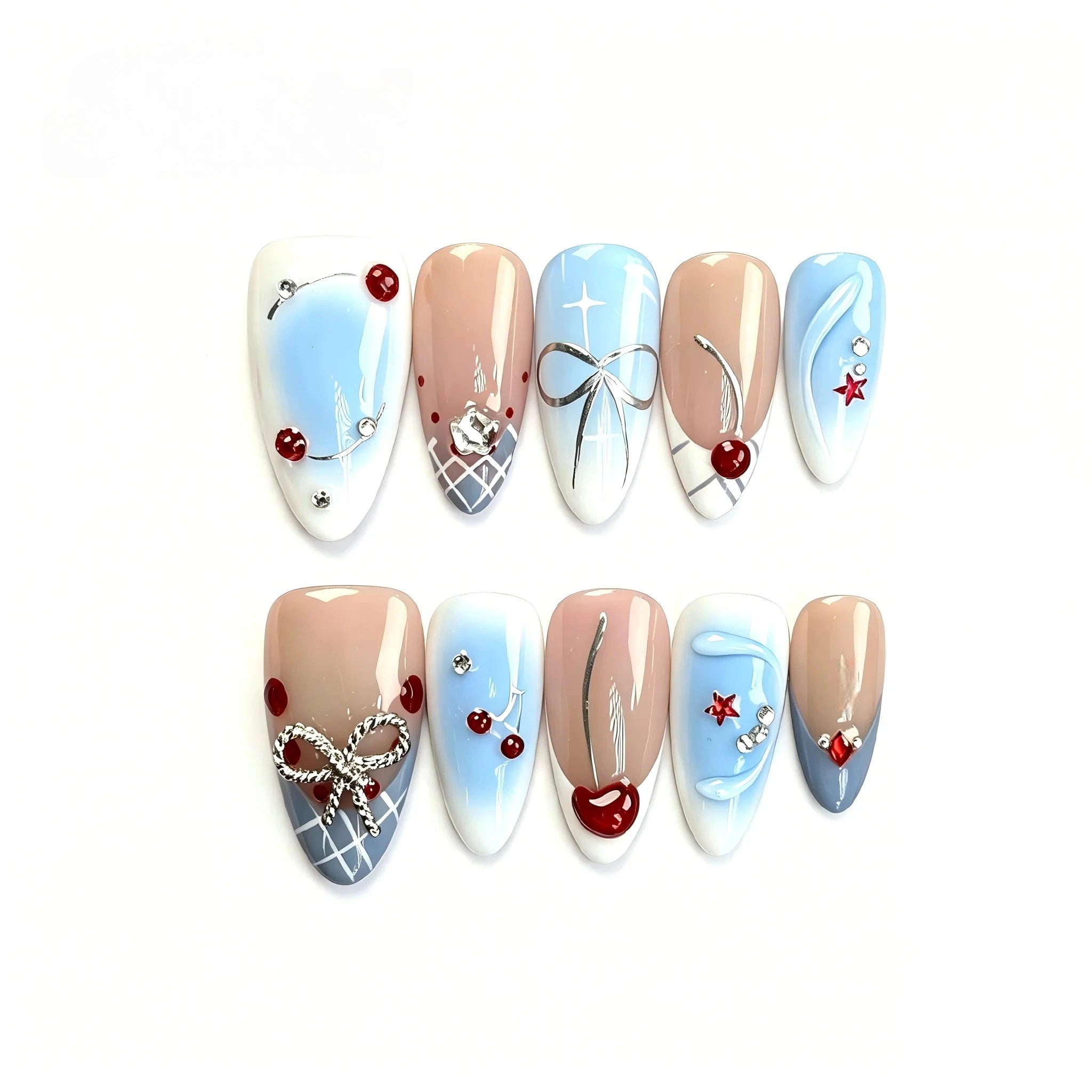 Kentrim Gem & Bow Press On Nails - 10 Pieces (Single Size) Main image