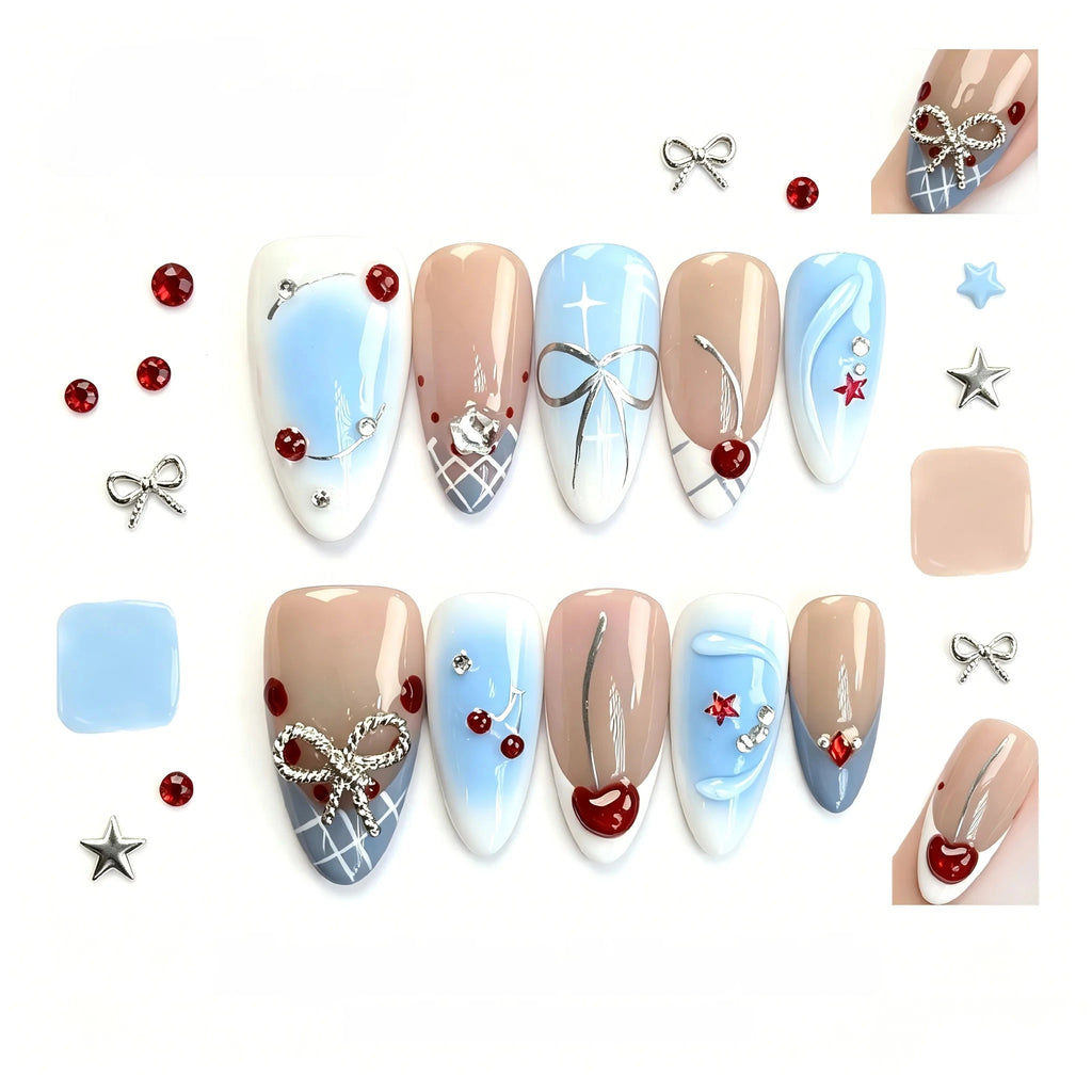 Kentrim Gem & Bow Press On Nails - 10 Pieces (Single Size)