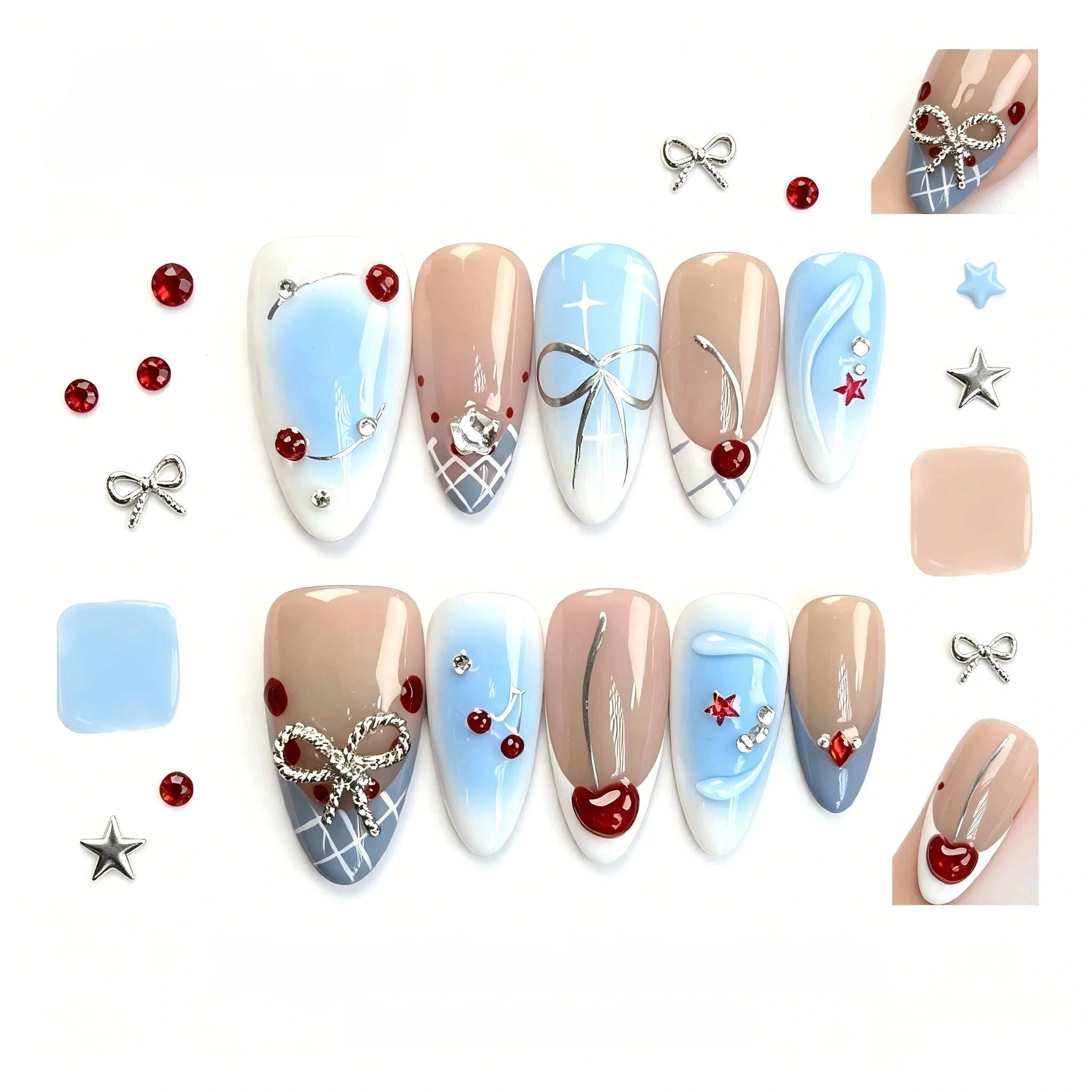 Kentrim Gem & Bow Press On Nails - 10 Pieces (Single Size)