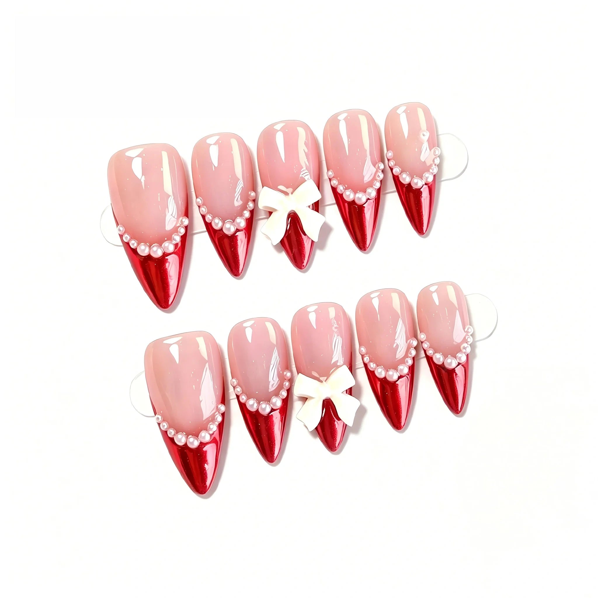 Kentrim Bow & Pearl Long Stiletto Press On Nails - 10 Pieces (Single Size)