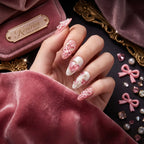 Kentrim Ribbon & Gem Short Almond Press On Nails - 10 Pieces (Single Size)
