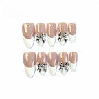 Kentrim Silver Bow French Tip Short Almond Press On Nails - 10 Pieces (Single Size)